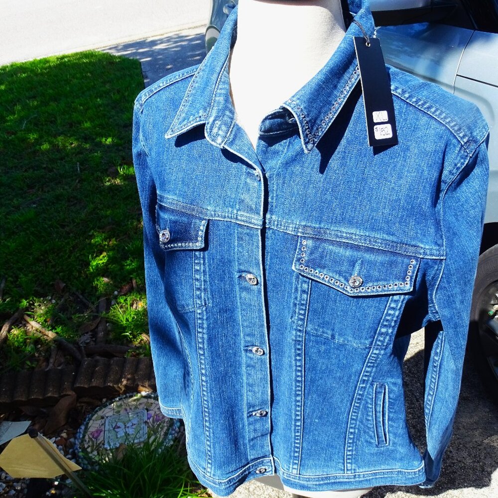 Women's Denim and Rhinestone Button Front Jacket XL  NWT